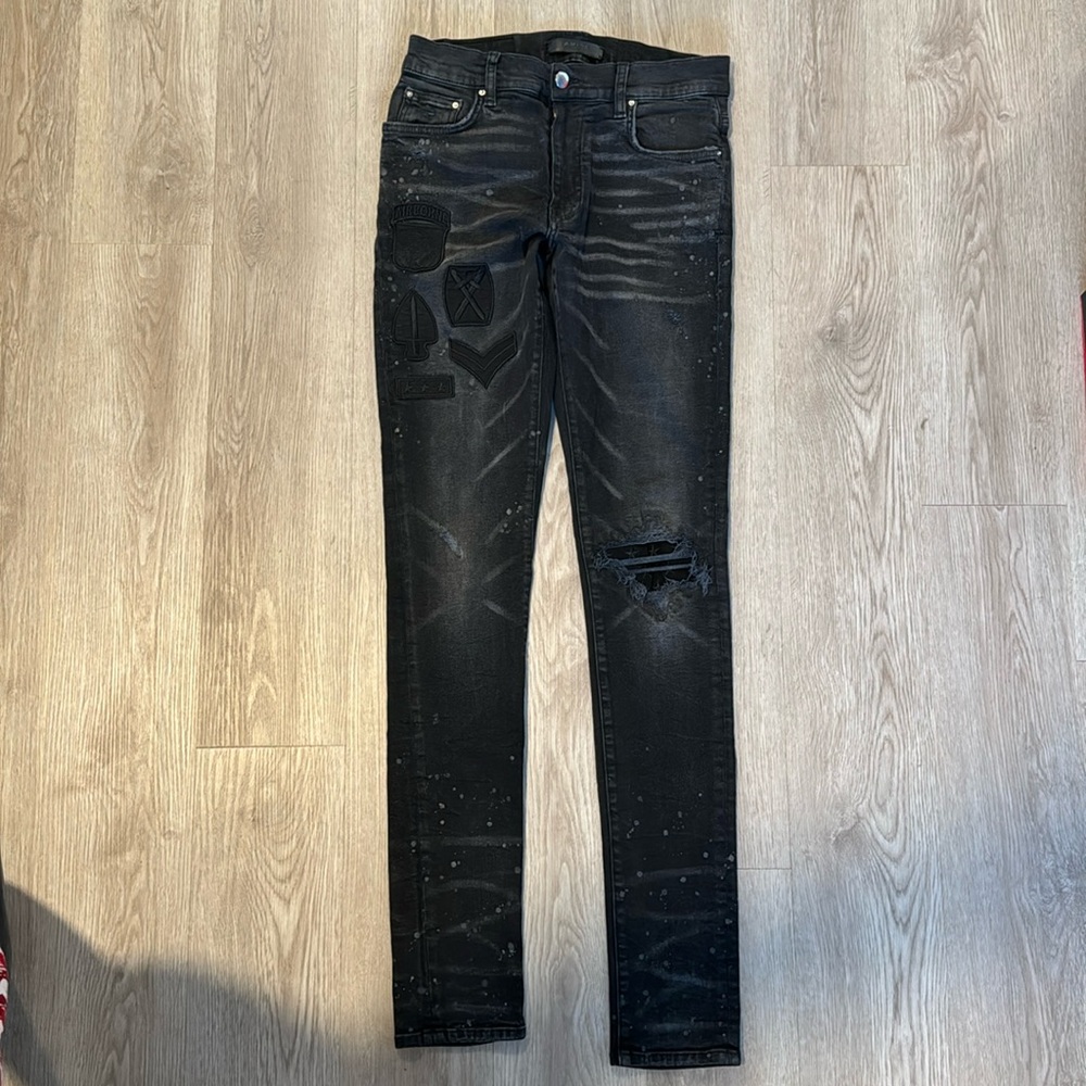 Amiri Stretch Denim Black Military Badge Size 29 Classic Black